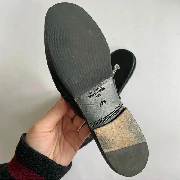 Rocco P Mules Black Leather Silver Chain Slip On Flats Womens Shoes 37.5 US 6.5 - Picture 4 of 6